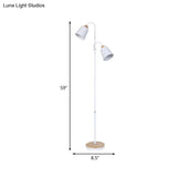 Nordic Style Metallic Standing Floor Lamp For Study Room - White Trumpet-Like Design 2 Bulbs