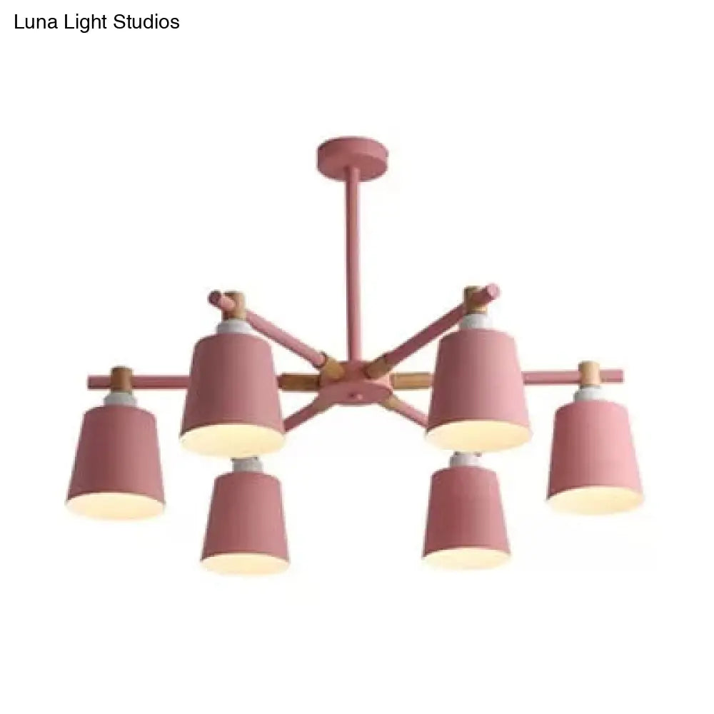 Nordic Style Multi-Head Chandelier For Game Room - Bucket Design With Metal Suspension Light