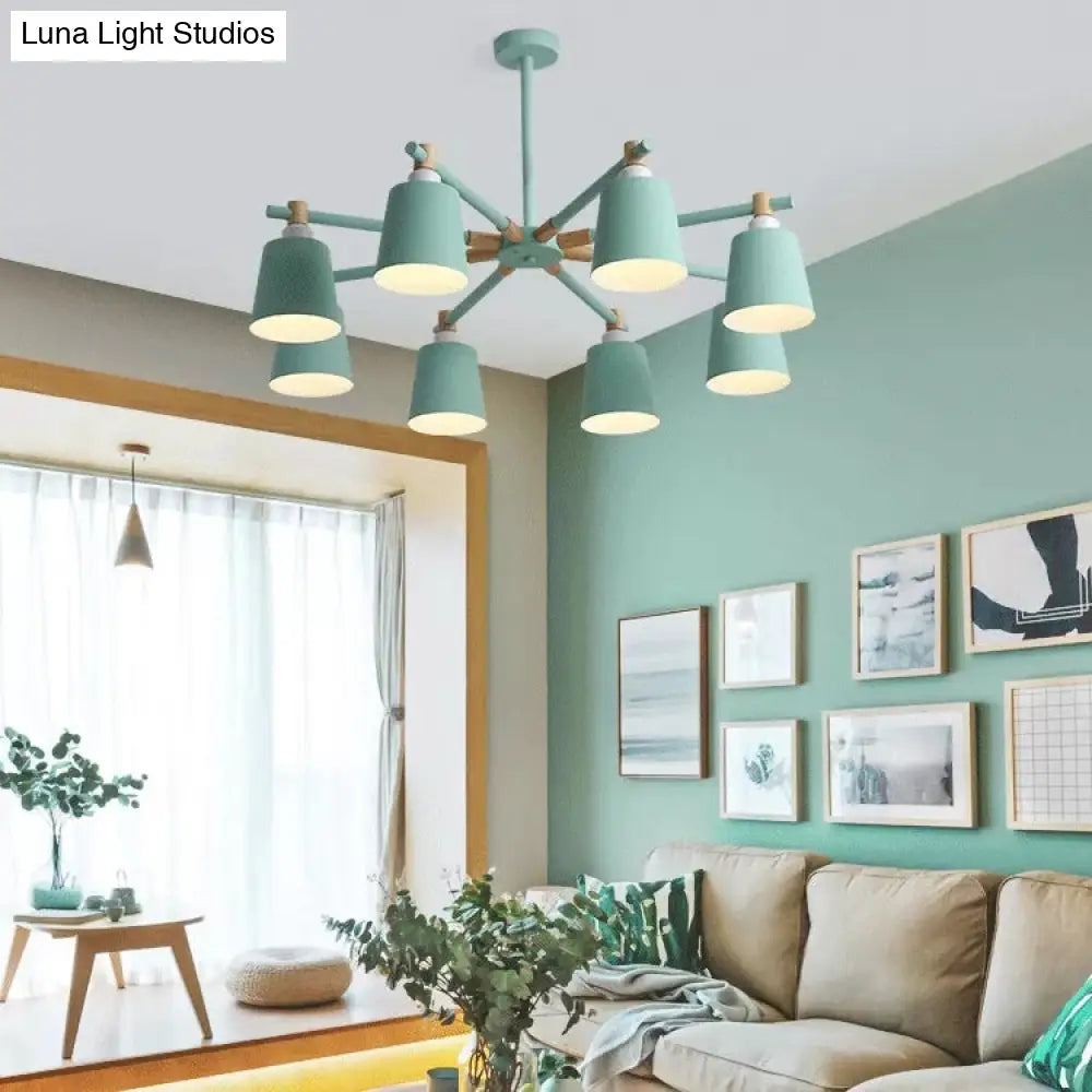 Nordic Style Multi-Head Chandelier For Game Room - Bucket Design With Metal Suspension Light