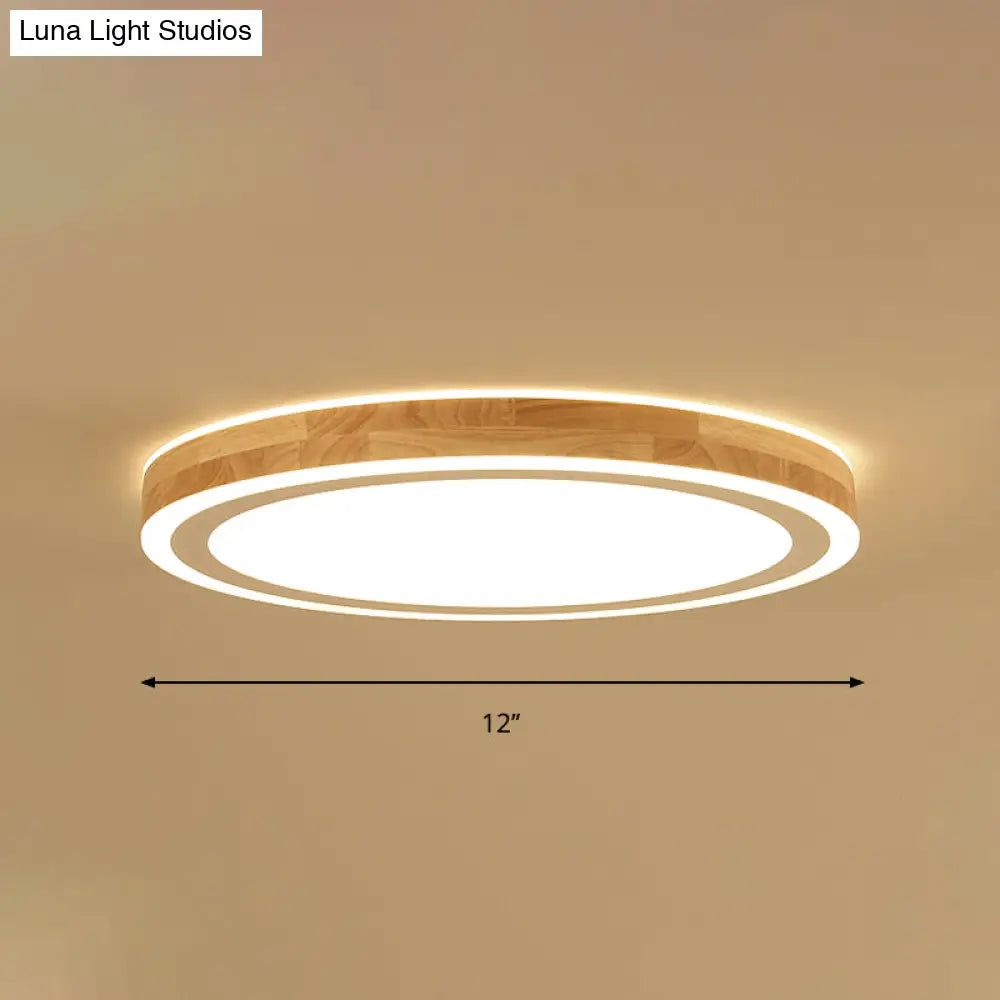 Nordic Style Natural Wood Led Flush Ceiling Lamp Kit - Super Thin & Round 12’/15’ Diameter