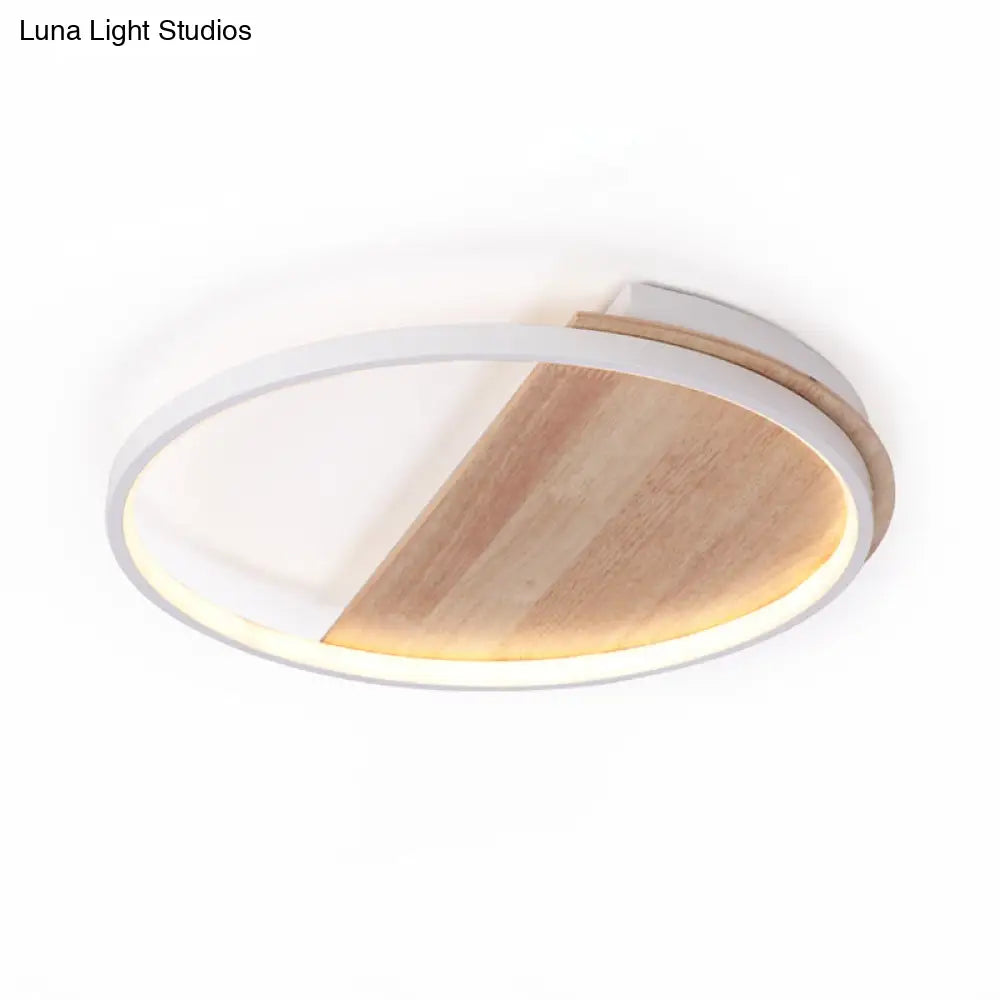 Nordic Style Natural Wood Led Flush Ceiling Light Fixture For Bedroom - Half Round Design