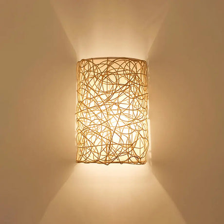 Nordic Style Rattan Wall Lamp - Half Cylinder Shape For Corridors Wood
