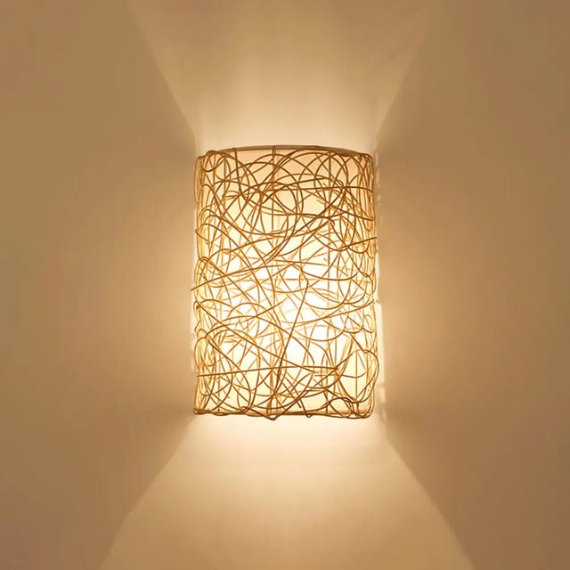 Nordic Style Rattan Wall Lamp - Half Cylinder Shape For Corridors Wood