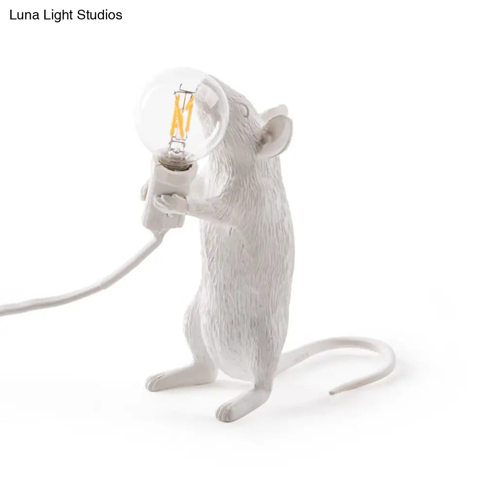Nordic Style Resin Mouse Table Lamp With White Finish - 1 Head Restaurant Desk Lighting