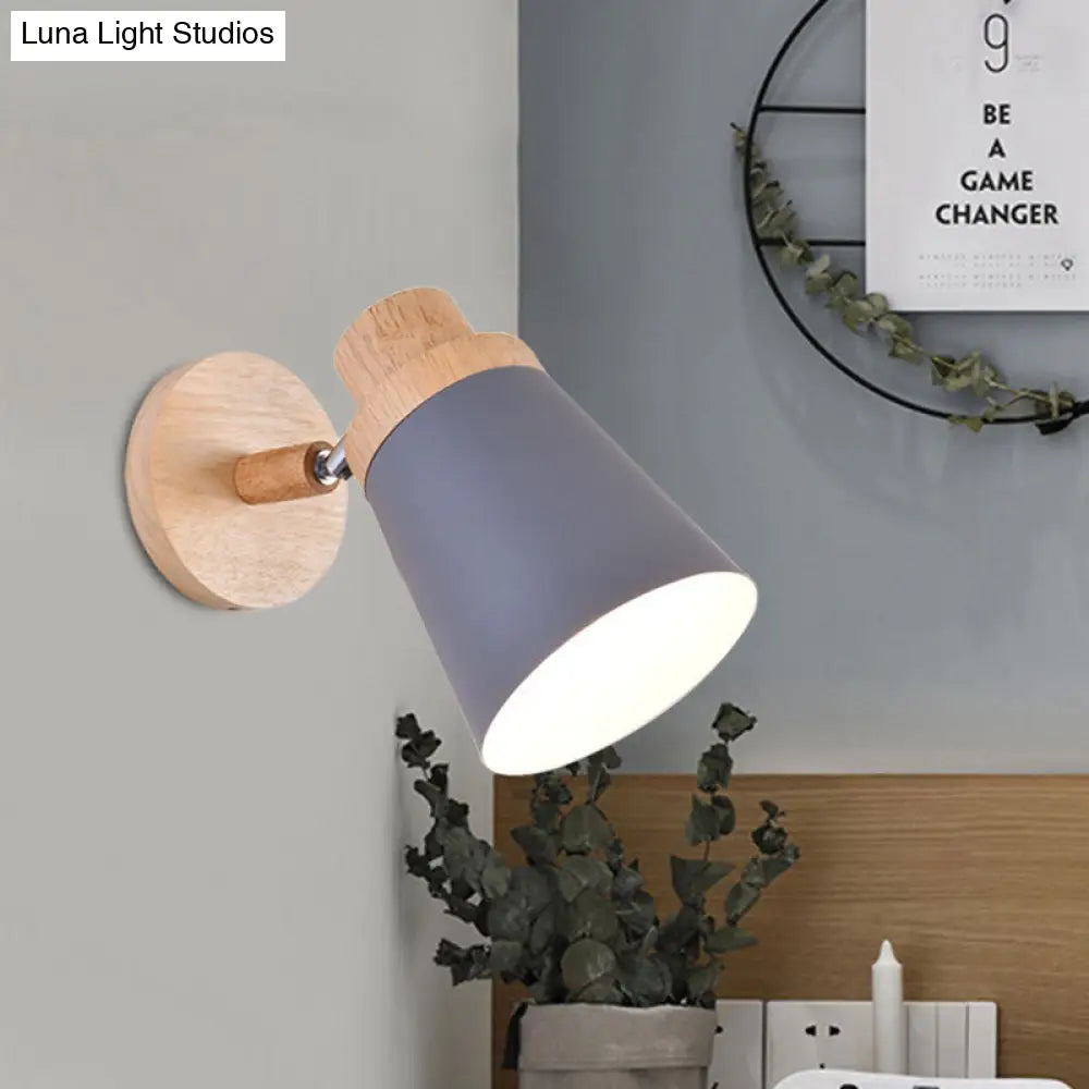 Nordic Style Rotatable Wall Lamp For Baby Room With Coolie Shade And Metal Base