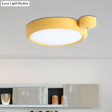 Nordic Style Round Flushmount Led Ceiling Light In Blue/Red/Yellow With Metal Finish - Available