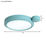 Nordic Style Round Flushmount Led Ceiling Light In Blue/Red/Yellow With Metal Finish - Available