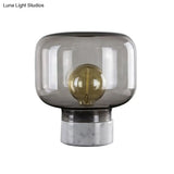 Nordic Style Smoked Glass Drum Table Lamp With Marble Base - 1-Light Nightstand Light