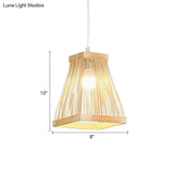 Nordic Style Trapezoid Bamboo Bedside Pendant Lamp - Wood Finish 1 Bulb