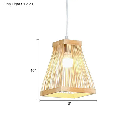 Nordic Style Trapezoid Bamboo Bedside Pendant Lamp - Wood Finish 1 Bulb