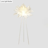 Nordic Style Tripod Floor Lamp With Feather Shade Metal Stand White
