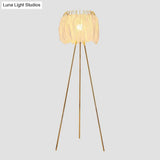 Nordic Style Tripod Floor Lamp With Feather Shade Metal Stand White