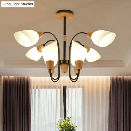 Nordic Style Tulip Chandelier With Cream Glass And Wooden Accent