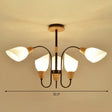Nordic Style Tulip Chandelier With Cream Glass And Wooden Accent 6 / Black