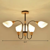 Nordic Style Tulip Chandelier With Cream Glass And Wooden Accent 6 / Black