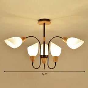 Nordic Style Tulip Chandelier With Cream Glass And Wooden Accent 6 / Black