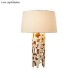 Nordic Style White Metal Nightstand Light With Fabric Barrel Shade For Living Room