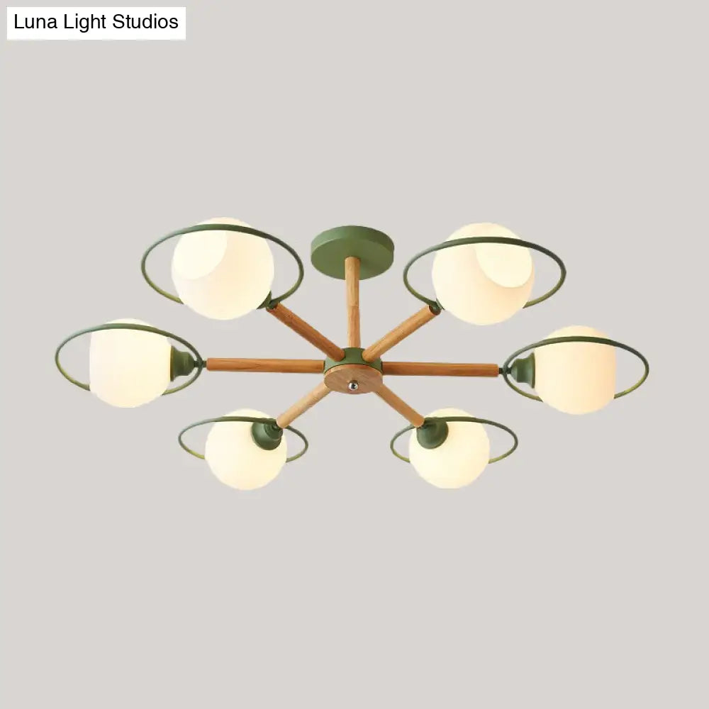 Nordic Style White Sphere Ceiling Light With Frosted Glass Shade - Elegant Dining Room Mount Ring