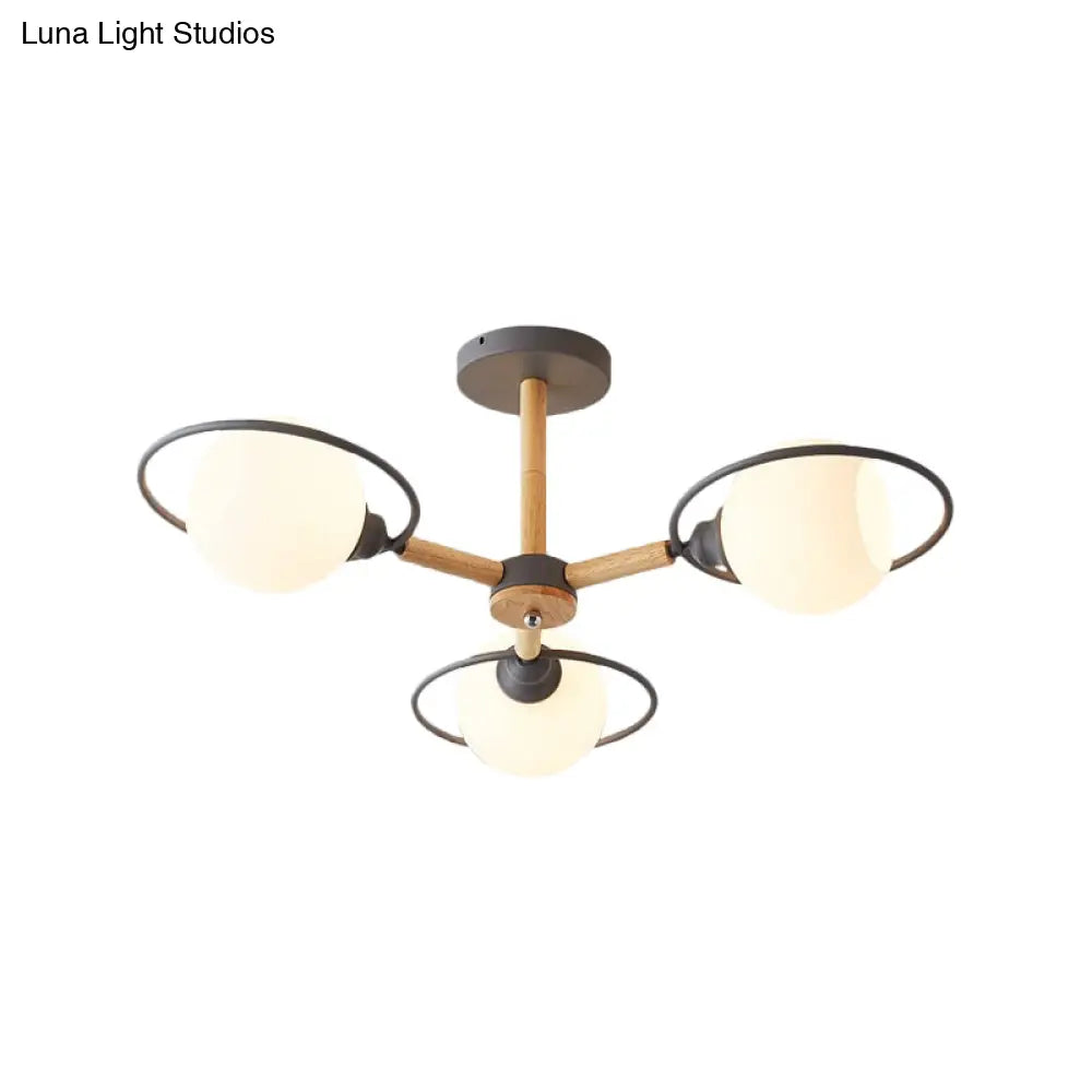 Nordic Style White Sphere Ceiling Light With Frosted Glass Shade - Elegant Dining Room Mount Ring