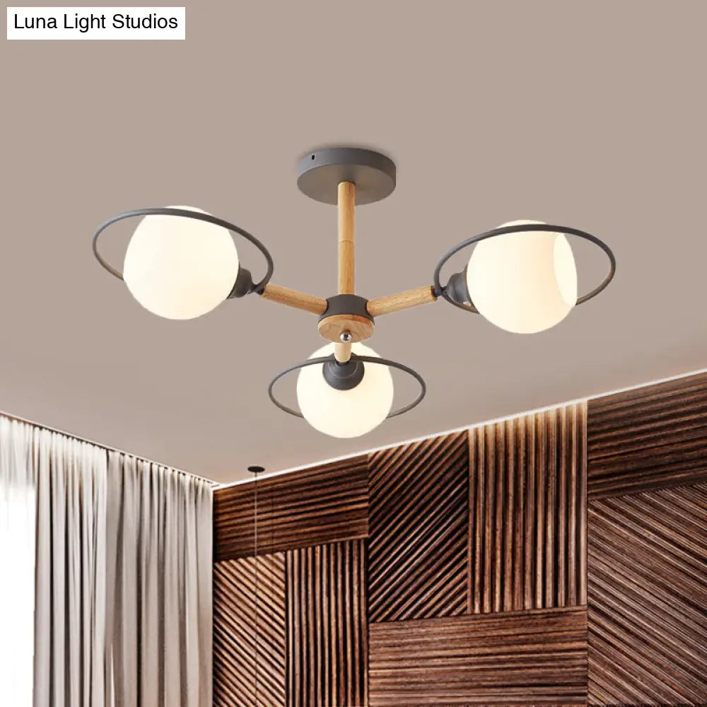 Nordic Style White Sphere Ceiling Light With Frosted Glass Shade - Elegant Dining Room Mount Ring