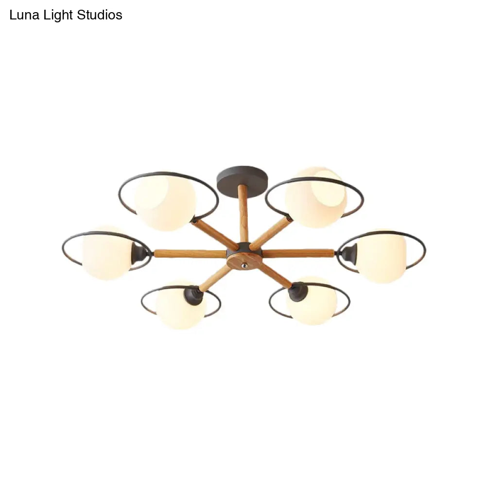 Nordic Style White Sphere Ceiling Light With Frosted Glass Shade - Elegant Dining Room Mount Ring