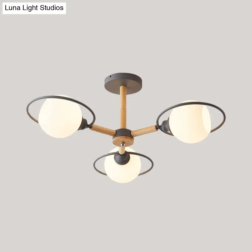 Nordic Style White Sphere Ceiling Light With Frosted Glass Shade - Elegant Dining Room Mount Ring
