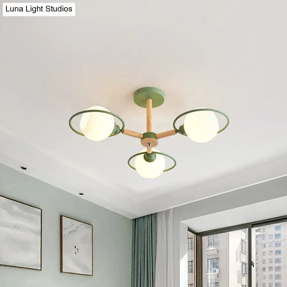 Nordic Style White Sphere Ceiling Light With Frosted Glass Shade - Elegant Dining Room Mount Ring