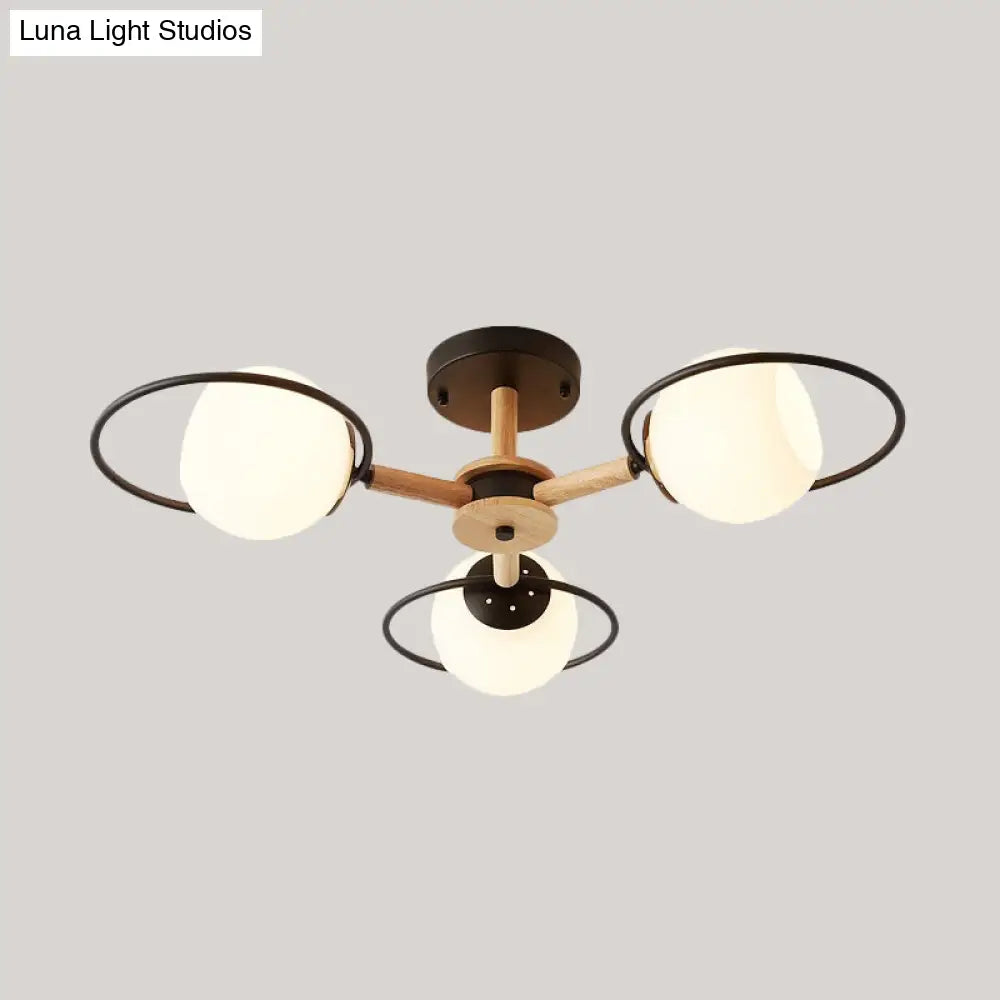 Nordic Style White Sphere Ceiling Light With Frosted Glass Shade - Elegant Dining Room Mount Ring