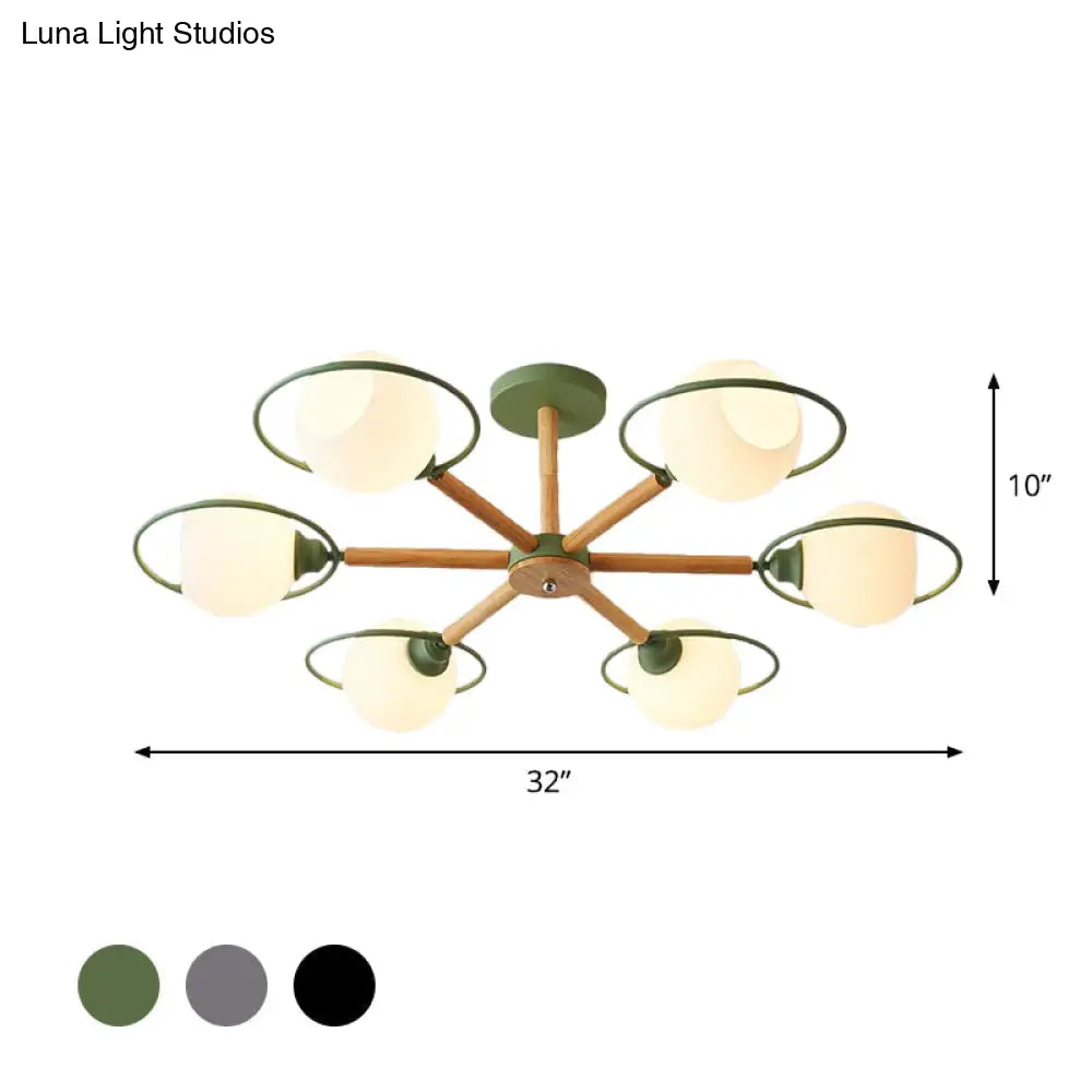 Nordic Style White Sphere Ceiling Light With Frosted Glass Shade - Elegant Dining Room Mount Ring