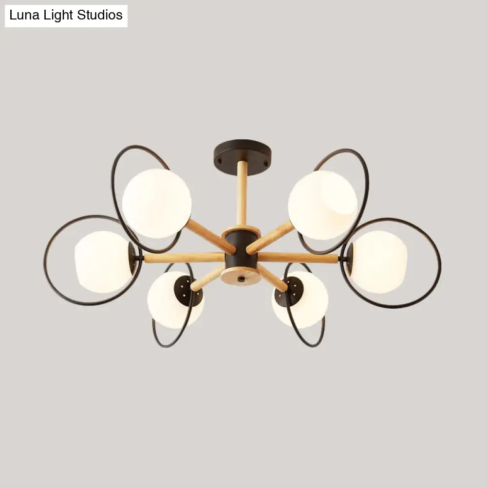 Nordic Style White Sphere Ceiling Light With Frosted Glass Shade - Elegant Dining Room Mount Ring