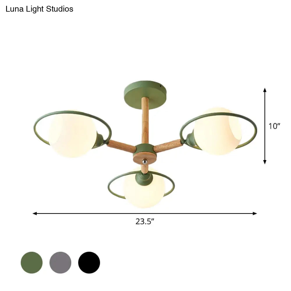 Nordic Style White Sphere Ceiling Light With Frosted Glass Shade - Elegant Dining Room Mount Ring