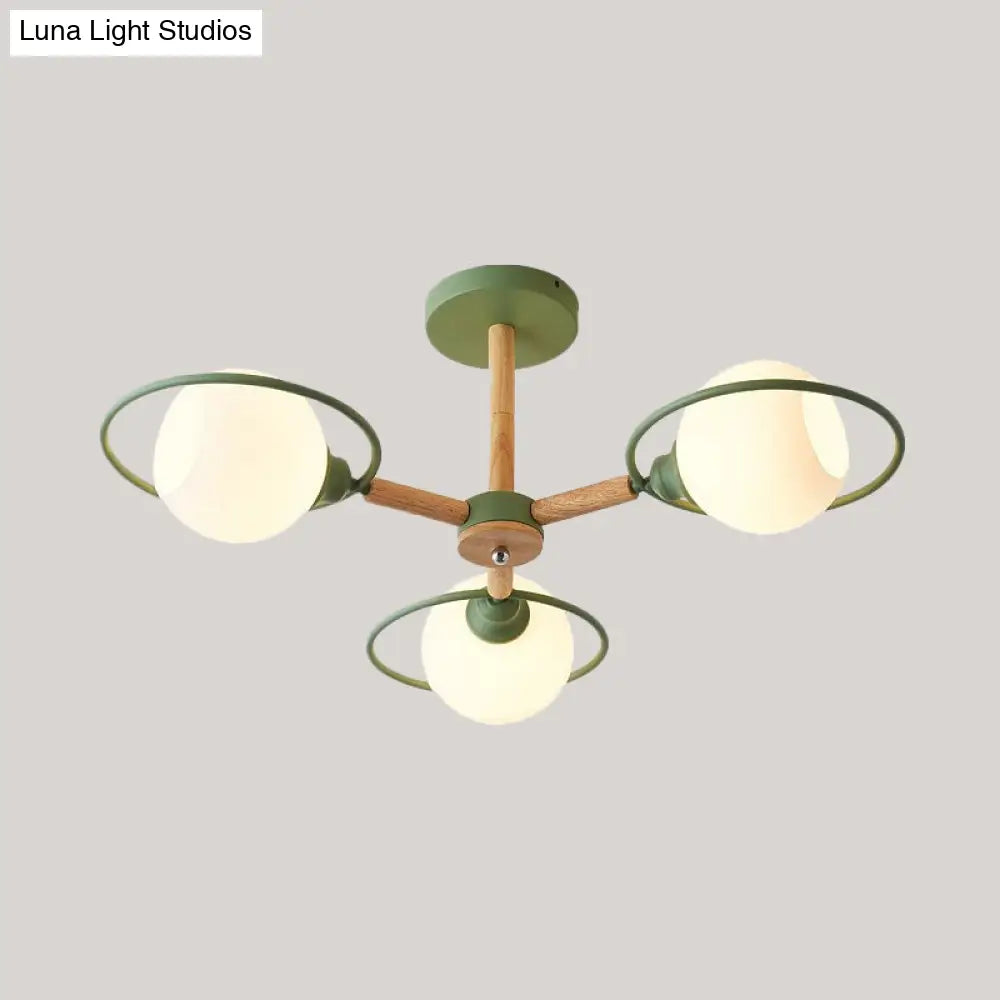 Nordic Style White Sphere Ceiling Light With Frosted Glass Shade - Elegant Dining Room Mount Ring
