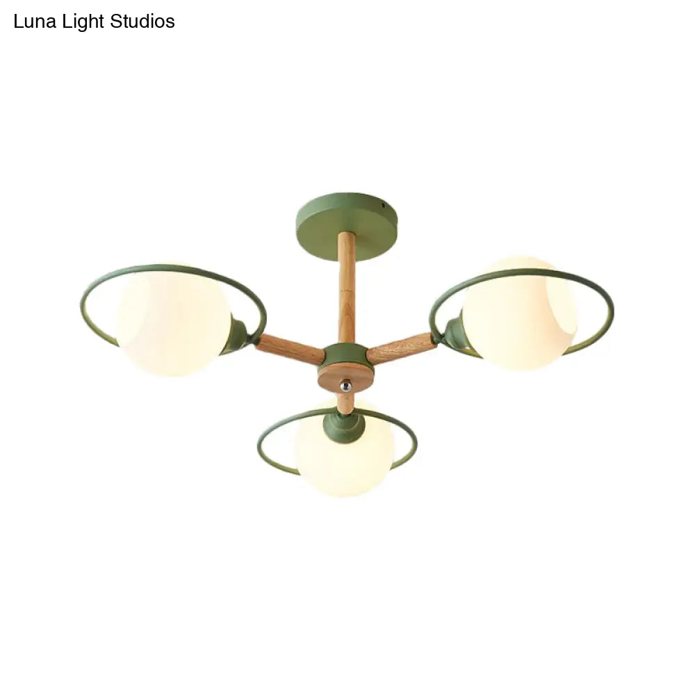 Nordic Style White Sphere Ceiling Light With Frosted Glass Shade - Elegant Dining Room Mount Ring