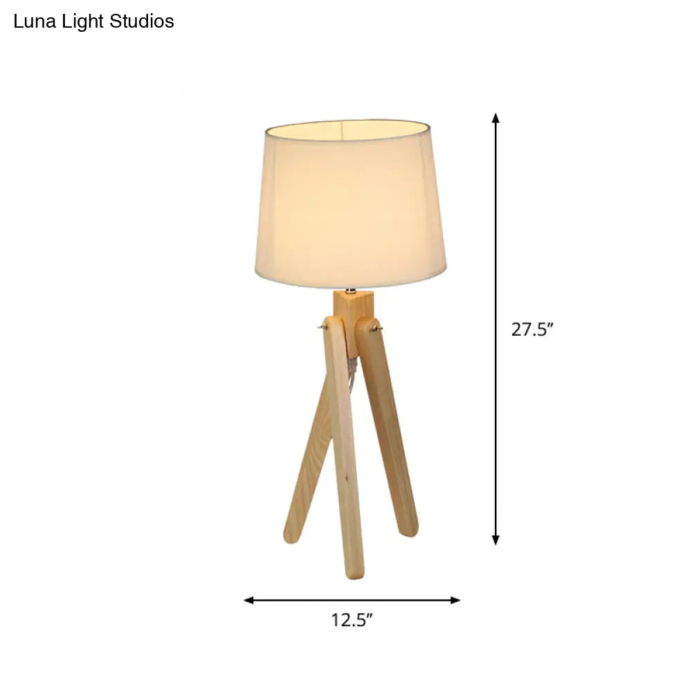 Nordic Style White Tapered Shade Night Lamp With Wood Telescope Stand