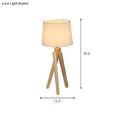 Nordic Style White Tapered Shade Night Lamp With Wood Telescope Stand