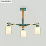 Nordic Style Wood & Glass Cylinder Chandelier With 3 Heads - Ideal Hanging Light For Hallway Or Kids