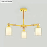 Nordic Style Wood & Glass Cylinder Chandelier With 3 Heads - Ideal Hanging Light For Hallway Or Kids