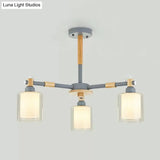 Nordic Style Wood & Glass Cylinder Chandelier With 3 Heads - Ideal Hanging Light For Hallway Or Kids