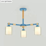 Nordic Style Wood & Glass Cylinder Chandelier With 3 Heads - Ideal Hanging Light For Hallway Or Kids