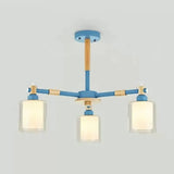 Nordic Style Wood & Glass Cylinder Chandelier With 3 Heads - Ideal Hanging Light For Hallway Or Kids