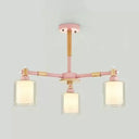 Nordic Style Wood & Glass Cylinder Chandelier With 3 Heads - Ideal Hanging Light For Hallway Or Kids