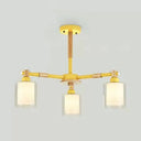 Nordic Style Wood & Glass Cylinder Chandelier With 3 Heads - Ideal Hanging Light For Hallway Or Kids