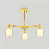 Nordic Style Wood & Glass Cylinder Chandelier With 3 Heads - Ideal Hanging Light For Hallway Or Kids