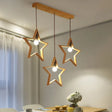 Nordic Style Wooden 3-Light Star Pendant For Restaurants - Multi Hanging Light Fixture Wood