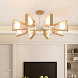 Nordic Style Wooden Fan-Shaped Chandelier For Dining Room Lighting 8 / White