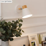 Nordic Stylish Cone Shade Wall Mount Light With Rotatable Bedside Sconce - Metal And Wood 1 Bulb