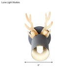 Nordic Stylish Wall Light Sconce With Tapered Shade And Antler Detail For Living Room