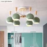Nordic Suspension Light Chandelier - Stylish Metal Globe Shade Six Lights For Study Room