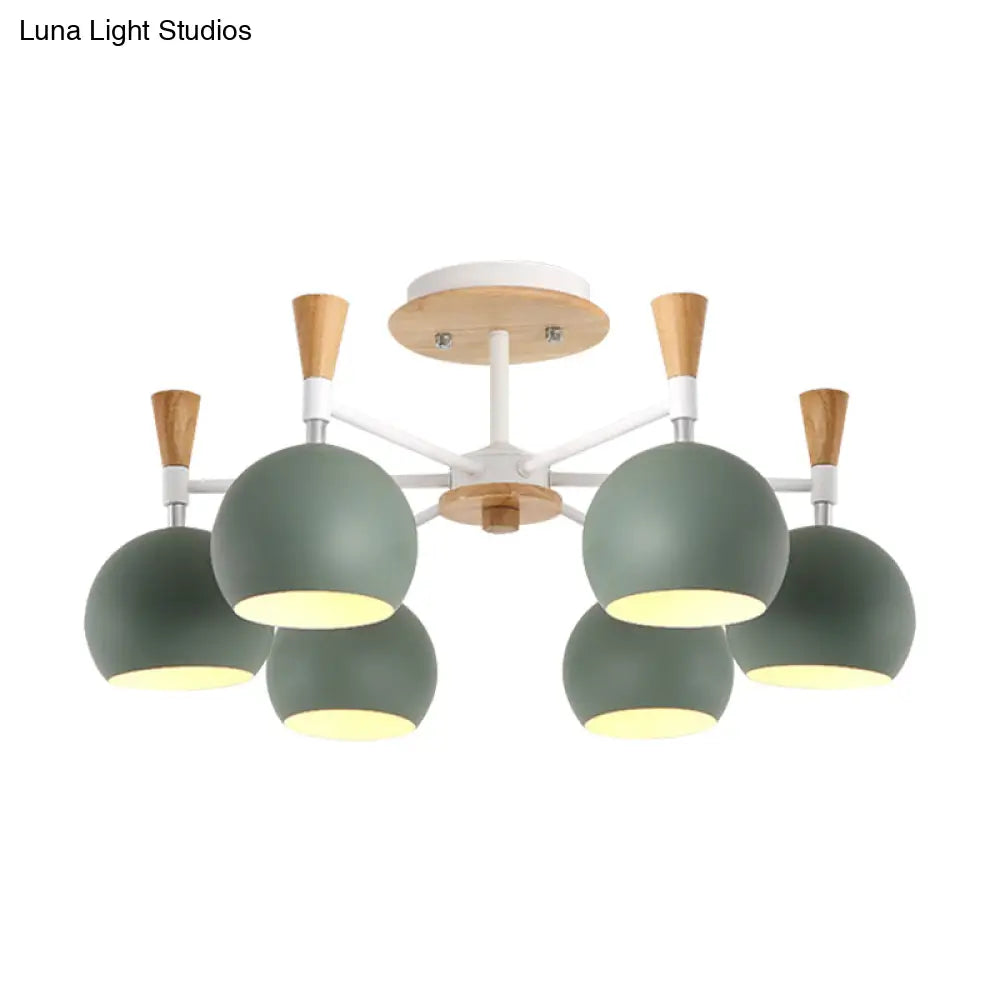 Nordic Suspension Light Chandelier - Stylish Metal Globe Shade Six Lights For Study Room