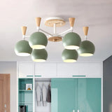 Nordic Suspension Light Chandelier - Stylish Metal Globe Shade Six Lights For Study Room Green